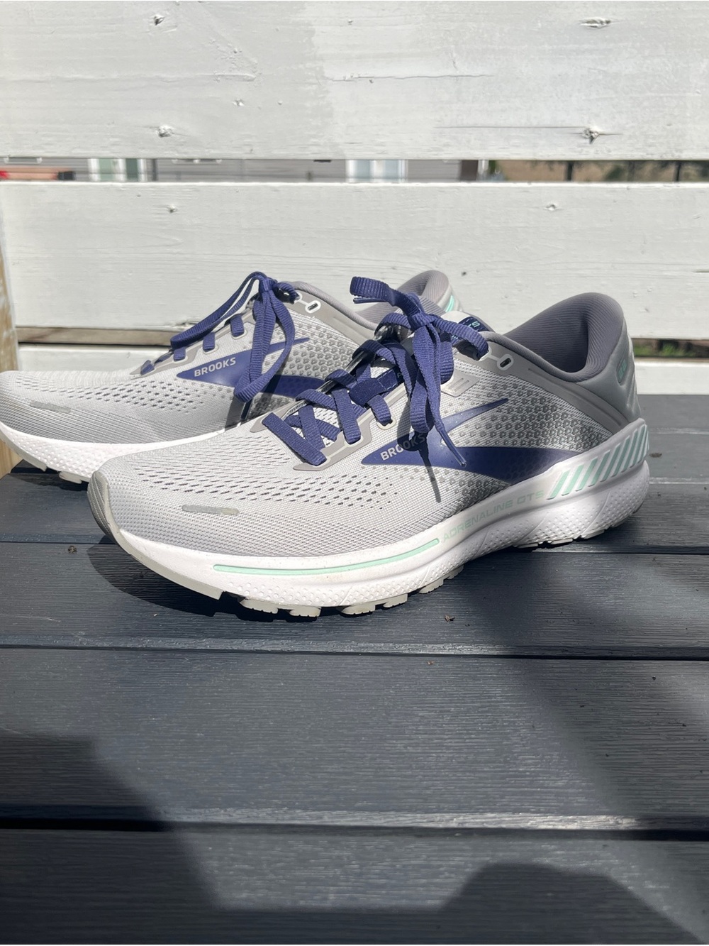 Brooks Women's Light Gray and Navy Running Sneakers - Picture 2 of 8